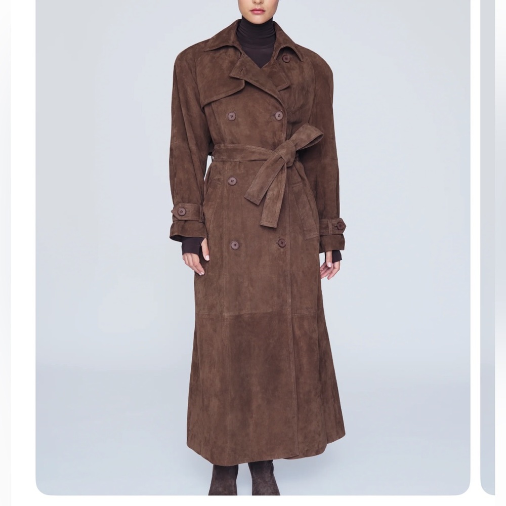 Corrin Suede Trench Coat - Brown